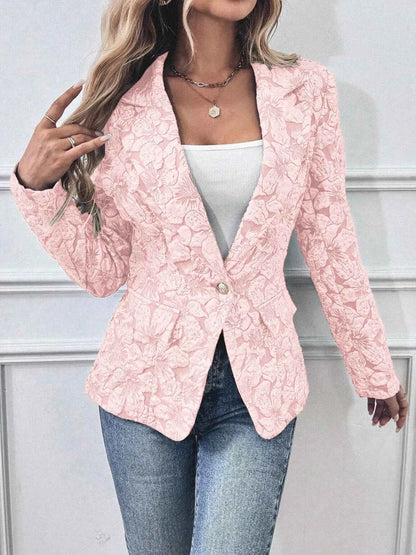Floral Print Single Button Blazer with Pockets