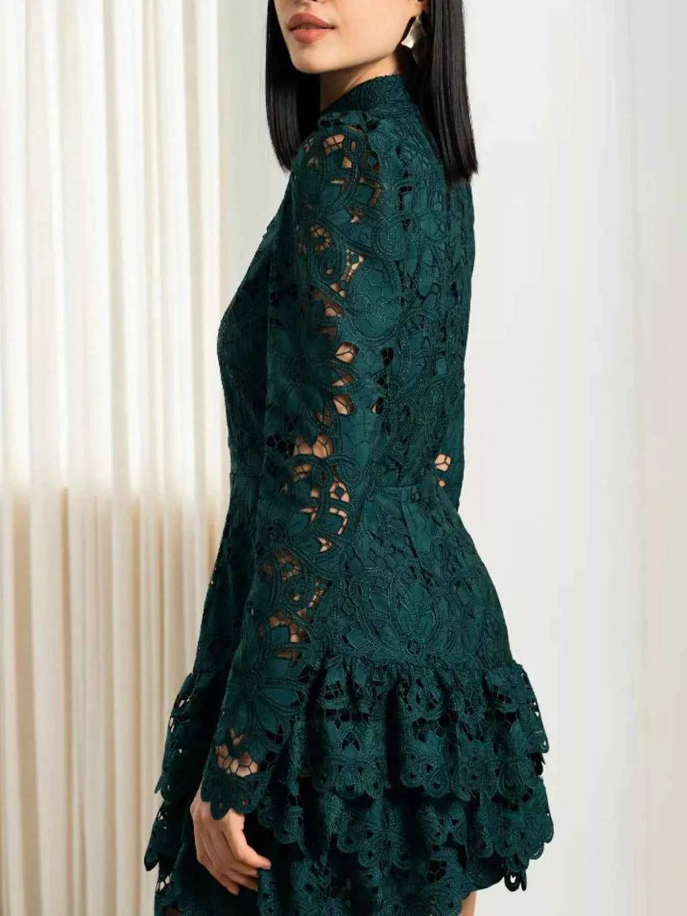 Lace Mock Neck Long Sleeve Mini Dress