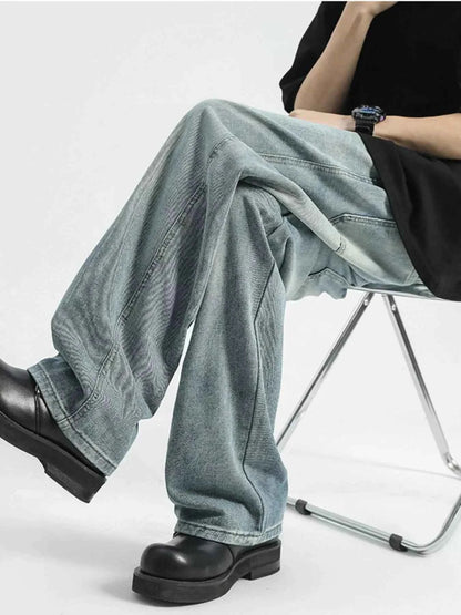 Men's Full Size Washed Wide Leg Drawstring Jeans Plus Size