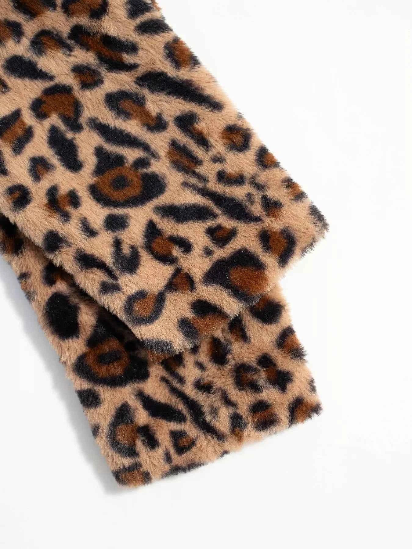 Leopard Print Faux Fur Longline Coat