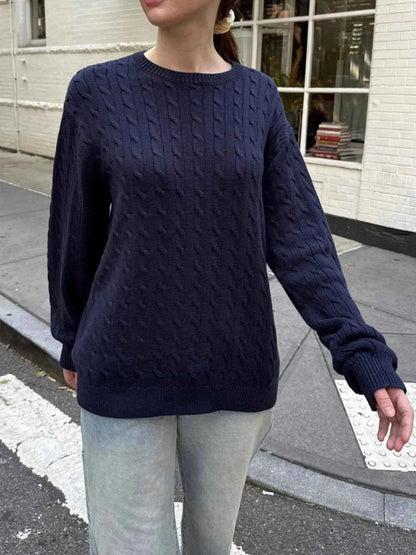 Cable-Knit Round Neck Pullover Sweater
