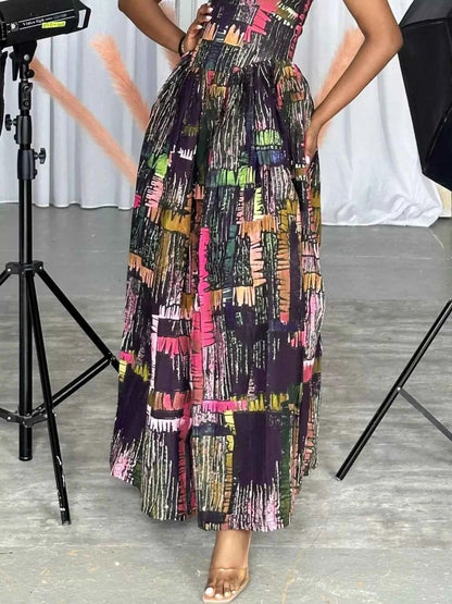 Full Size Abstract Print Halter Neck Maxi Dress Plus Size