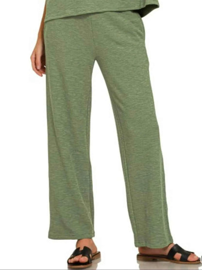 Zenana Slub Short Sleeve T-Shirt and Pants Set