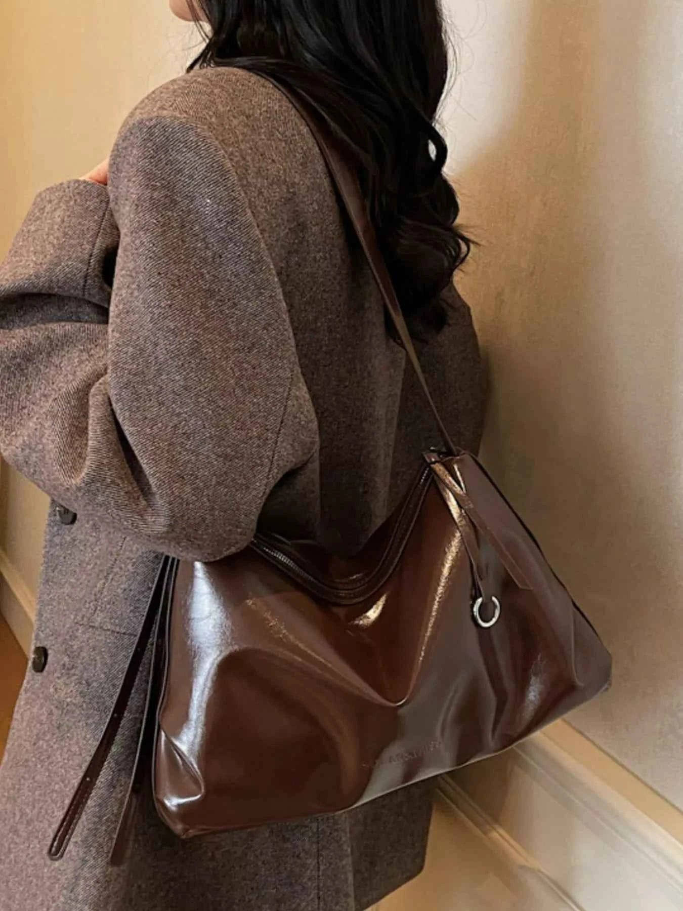 Sleek Faux Leather Hobo Shoulder Bag