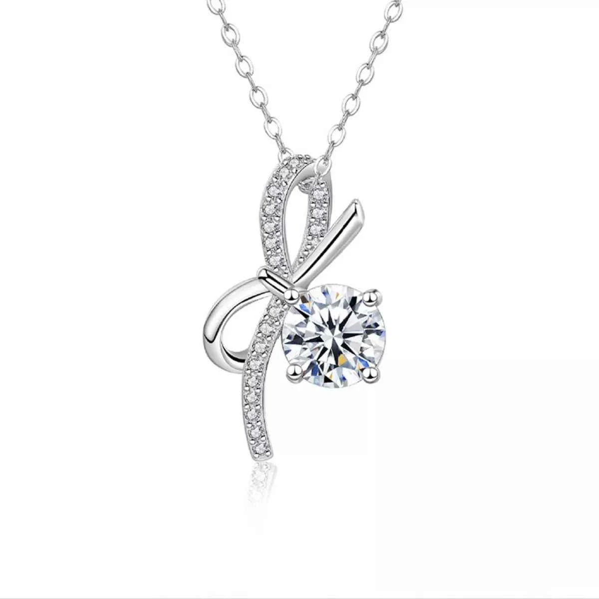1 Carat Moissanite 925 Sterling Silver Bowknot Necklace