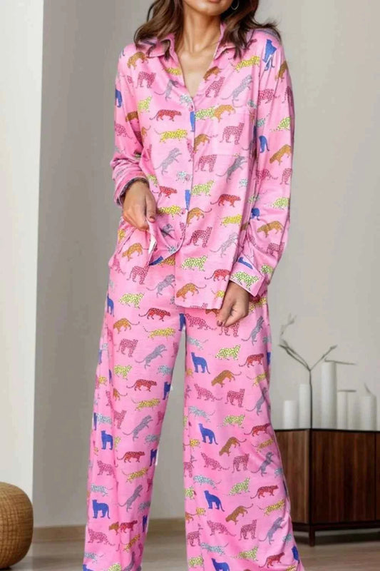 Pocketed Printed Top and Pants Lounge Set