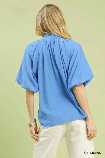 Umgee Embroidered Boho Puff Sleeve Blouse