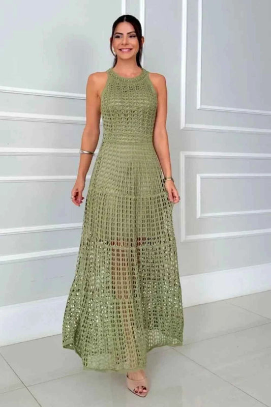 Hollowed-Out Sleeveless Maxi Dress