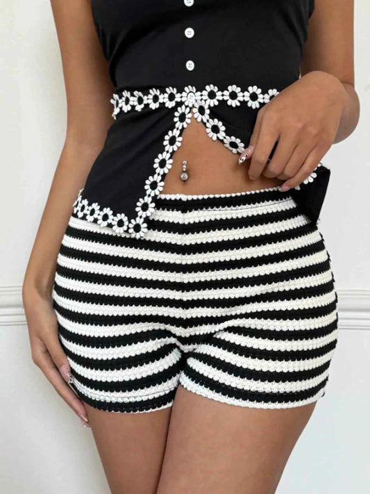 Striped High Waist Knit Shorts