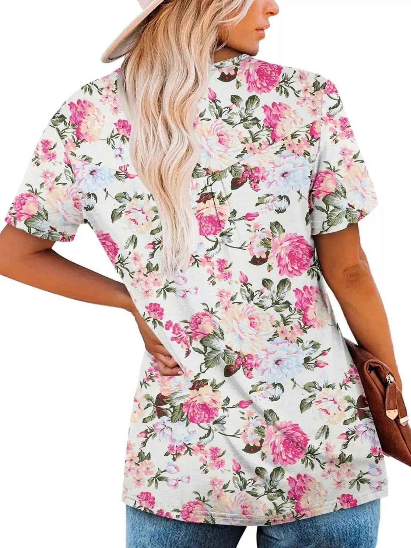 Plus Size Floral Print Short Sleeve T-Shirt