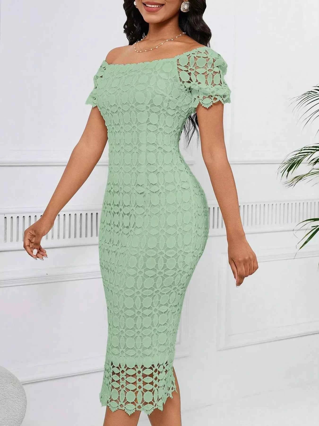 Lace Short Sleeve Midi Dress