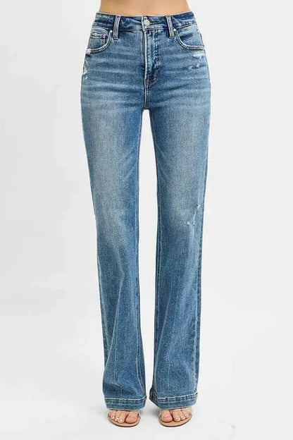 RISEN Full Size Distressed Detail Bootcut Jeans Plus Size