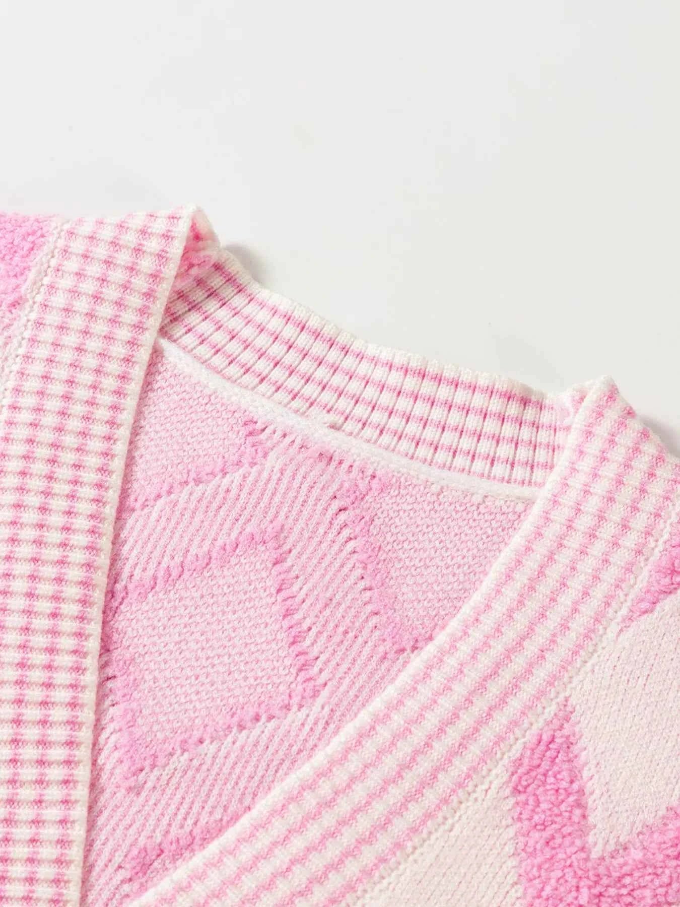 Rhombus Pattern Knit Open Front Pocketed Cardigans