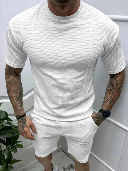 Men's Full Size Round Neck Tee and Shorts Set Plus Size