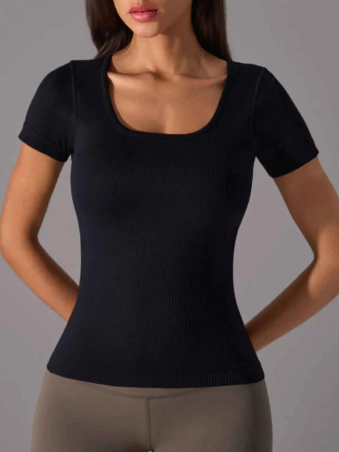 Square Neck Active T-Shirt with Detachable Chest Pads