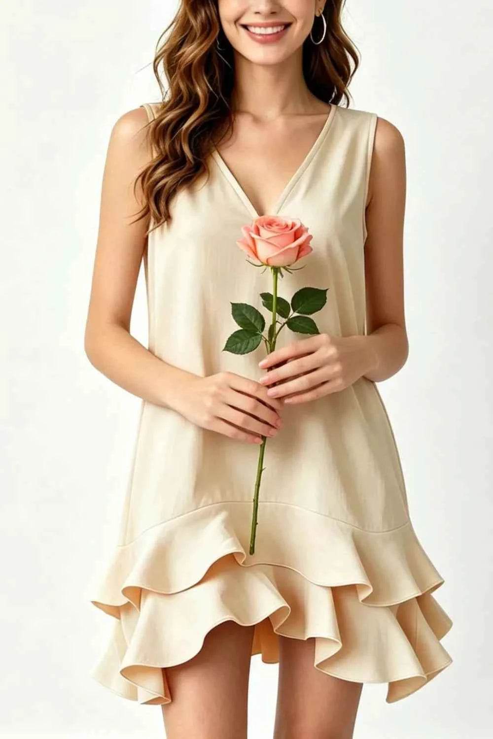Full Size Sleeveless V-Neck Ruffle Hem Mini Dress Plus Size