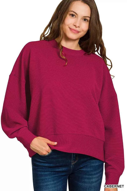 Zenana Ribbed Round Neck Pullover and Drawstring Pants Set