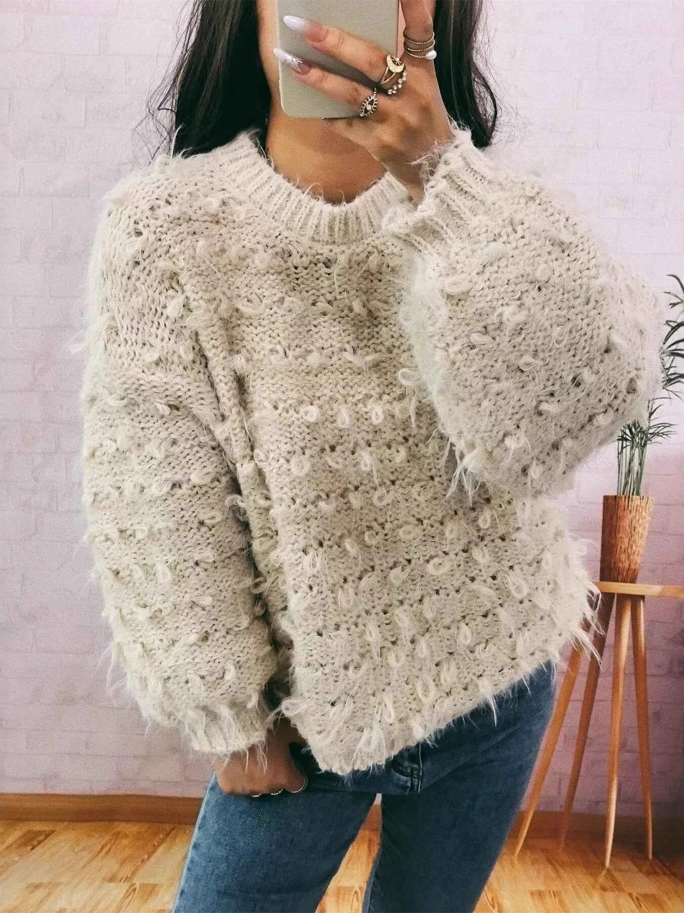 Chunky Round Neck Long Sleeve Sweater