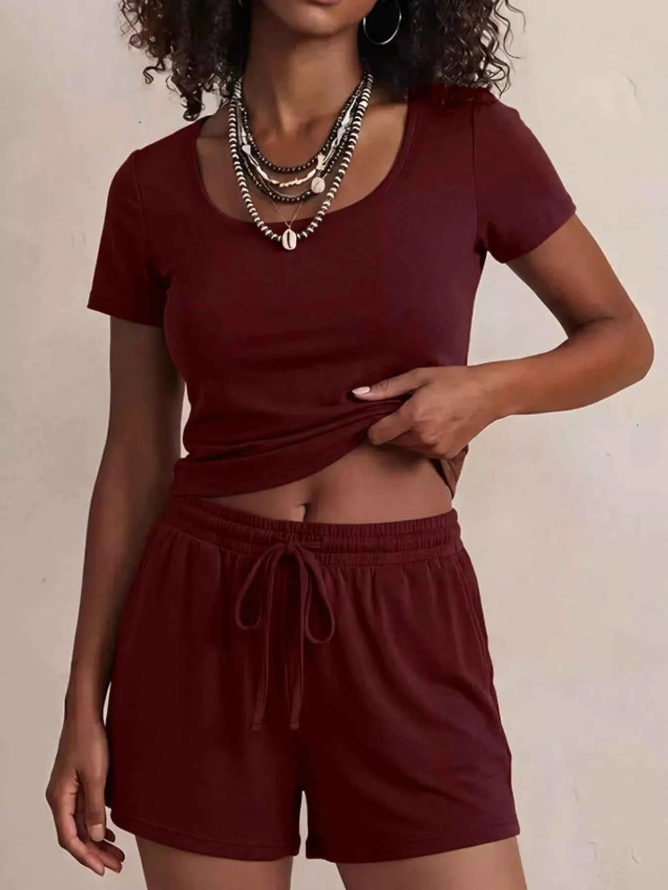 Solid Color Short Sleeve Tee and Shorts Set
