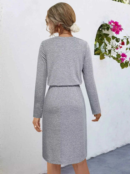 Long Sleeve Drawstring Midi Dress