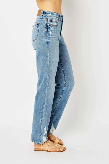 Judy Blue Full Size High Waist Straight Jeans with Heavy Destroy Plus Size