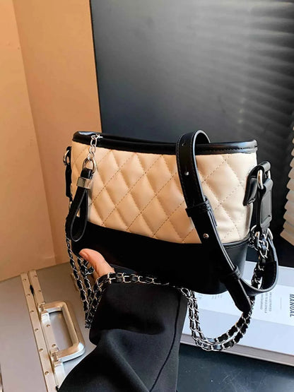 Quilted Bucket Crossbody Bag with Chain Strap