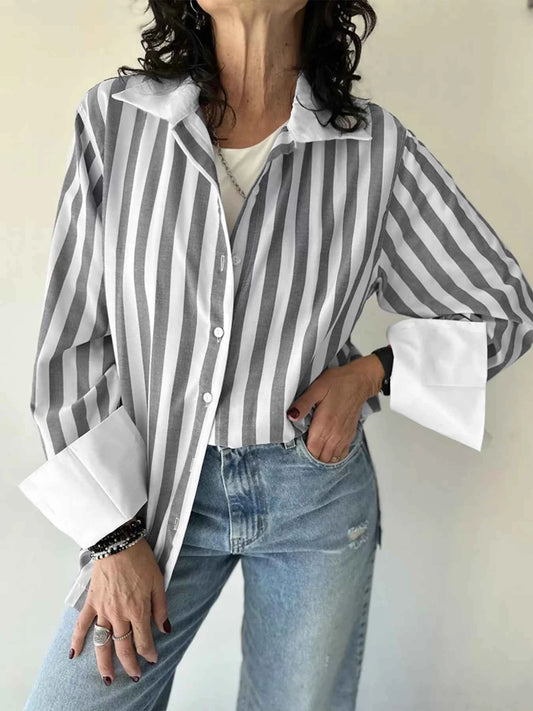 Striped Oversized Button-Up Shirt
