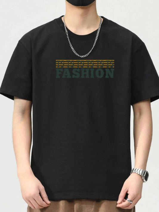 Men's Plus Size Letter Round Neck Short Sleeve T-Shirt