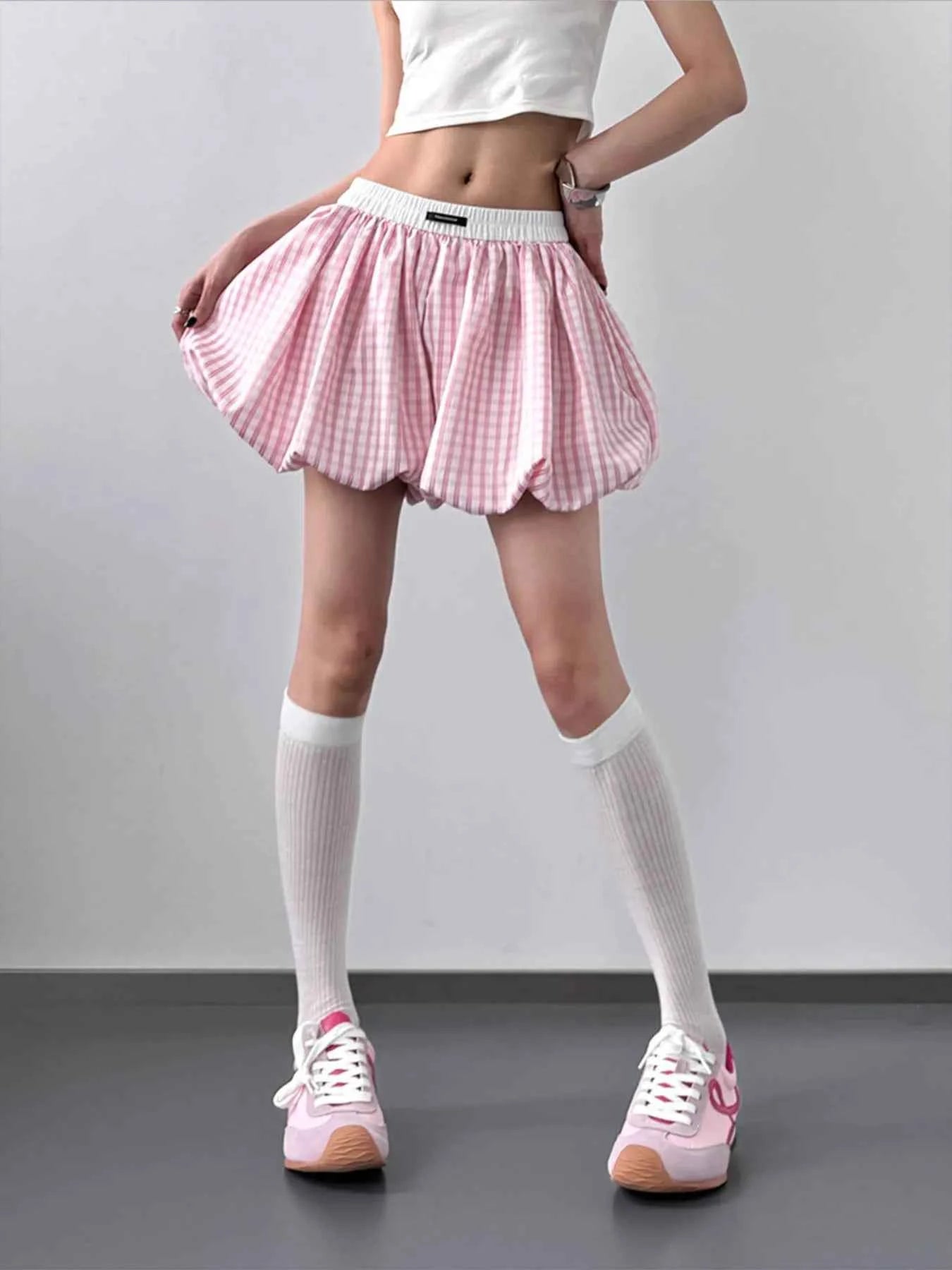 Plaid Elastic Waist Casual Shorts