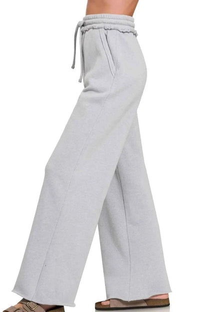 Zenana Fleece Exposed Seam Wide Leg Sweatpants