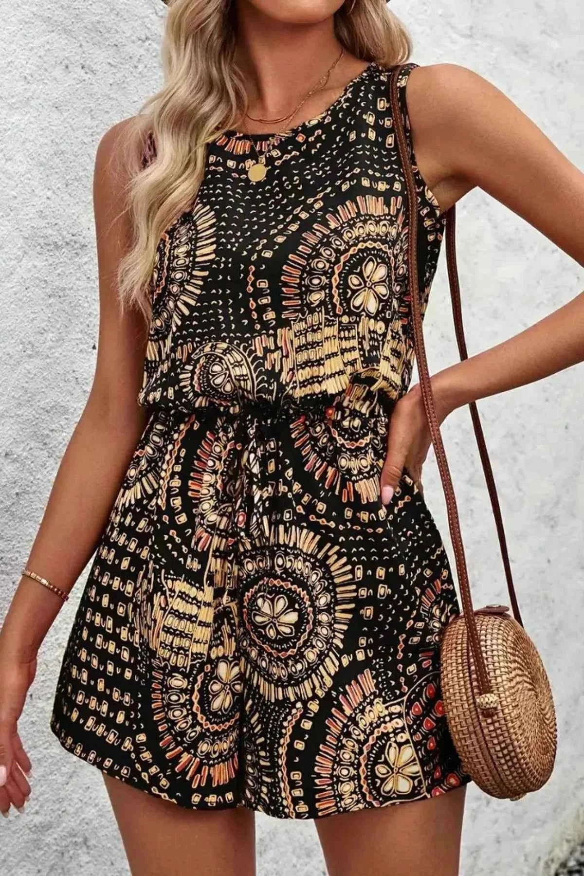 Boho Floral Print Sleeveless Summer Romper