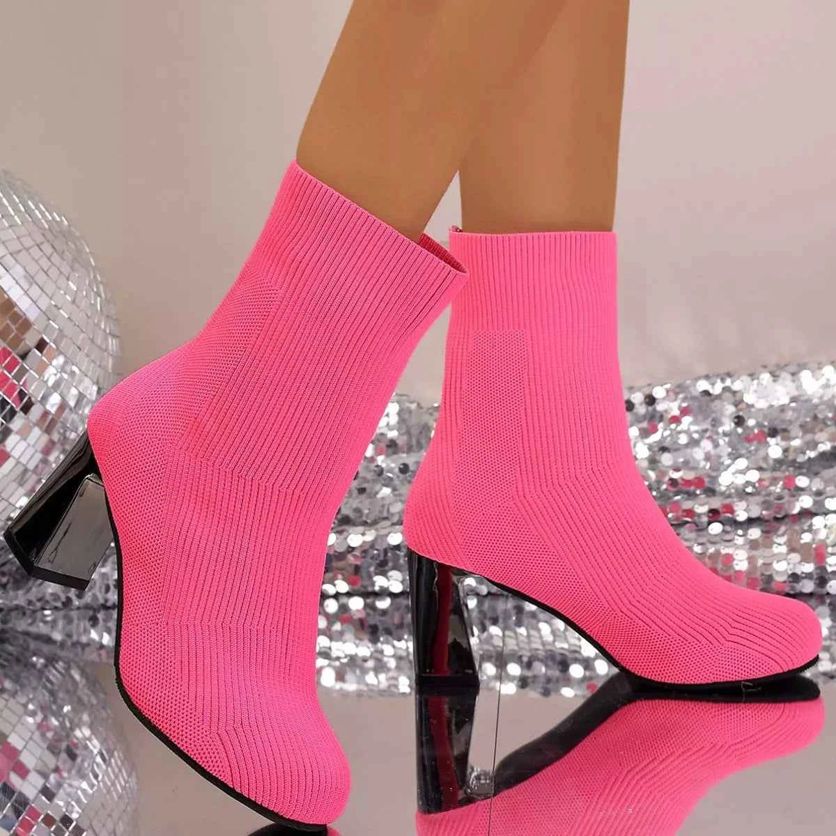 Round Toe Block Heels Boots