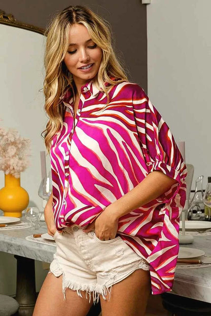 BiBi Zebra Dolman Silky Satin Shirt Top