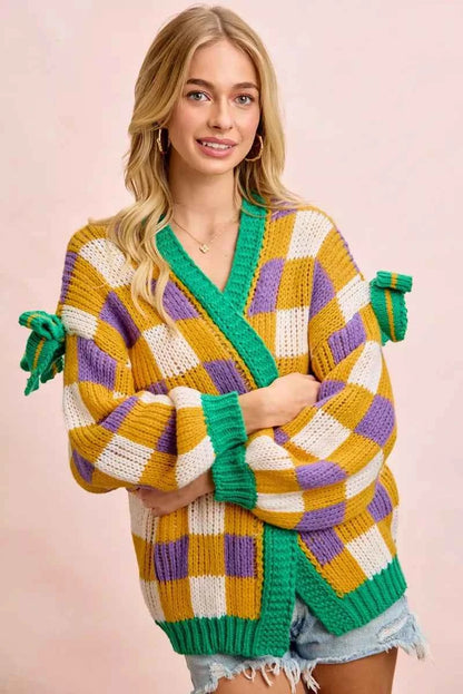 BiBi Mardigras Checker Board Front Open Cardigan