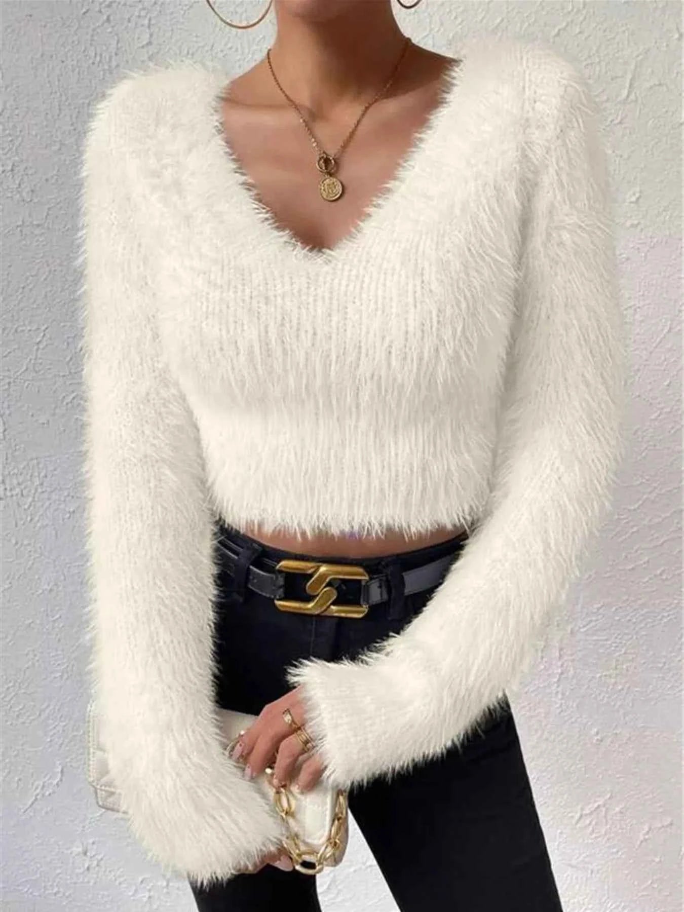 Fluffy Knit V-Neck Sweater