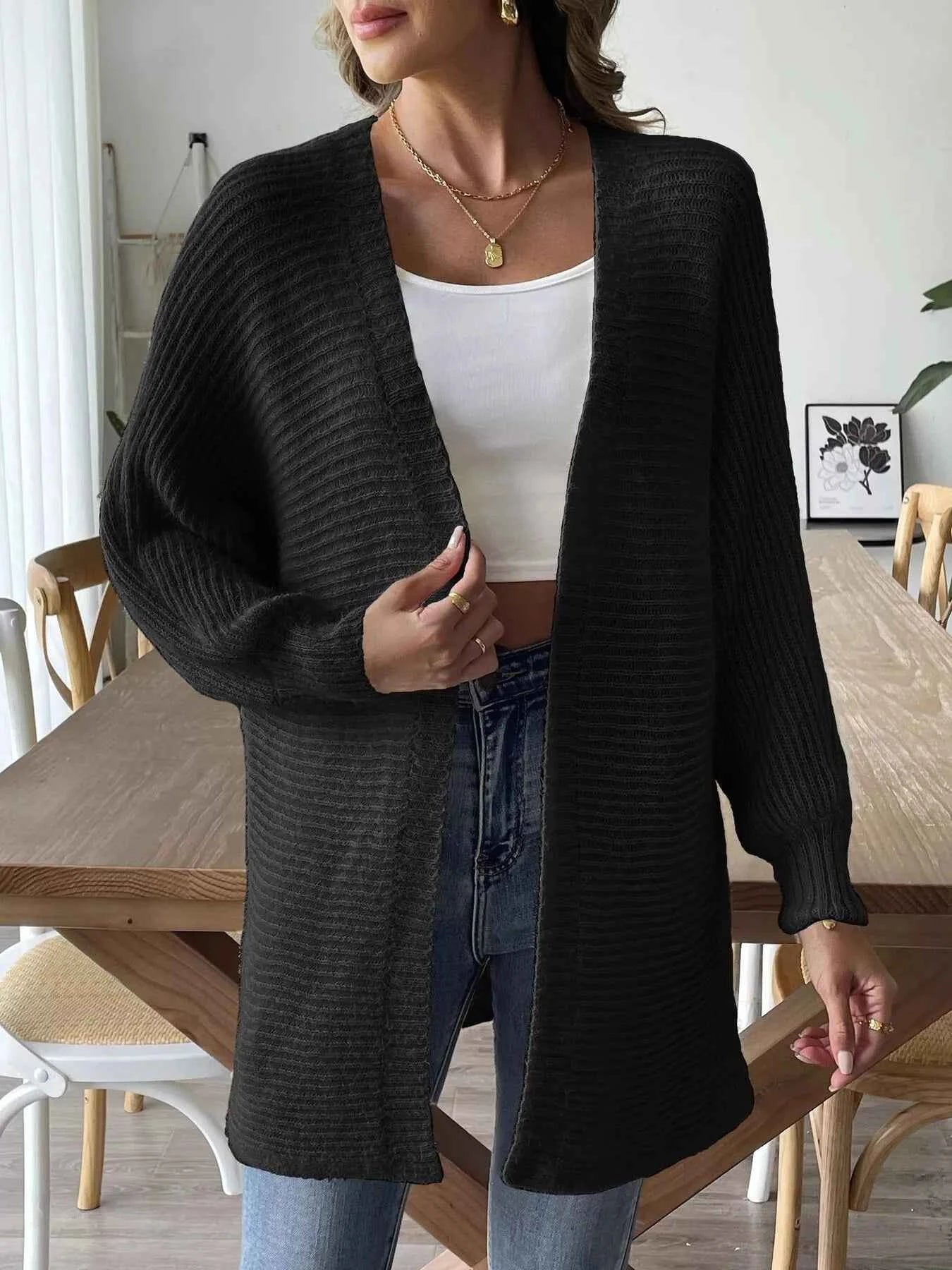 Open Front Drop Shoulder Cardigan