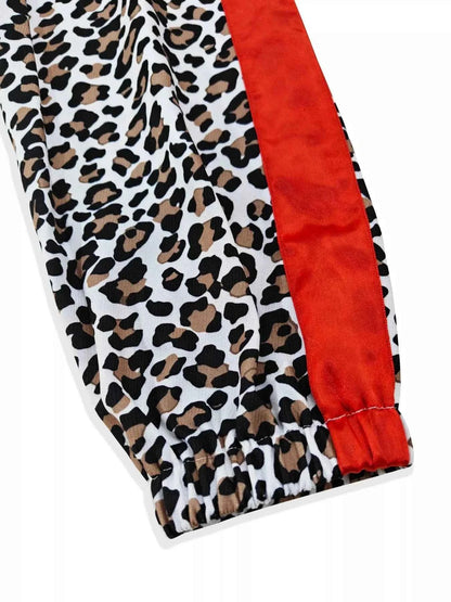 Leopard Zip Up Bomber Jacket with Contrast Side Stripes