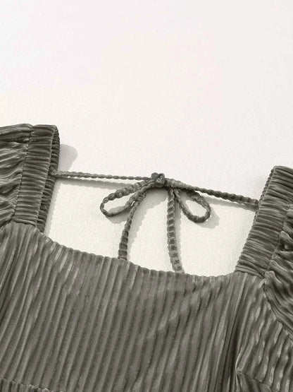 Tie Back Square Neck Velvet Babydoll Dress