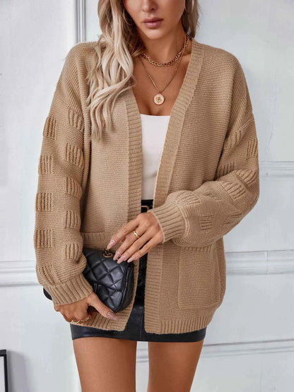 Textured Knit Open Front Cardigan