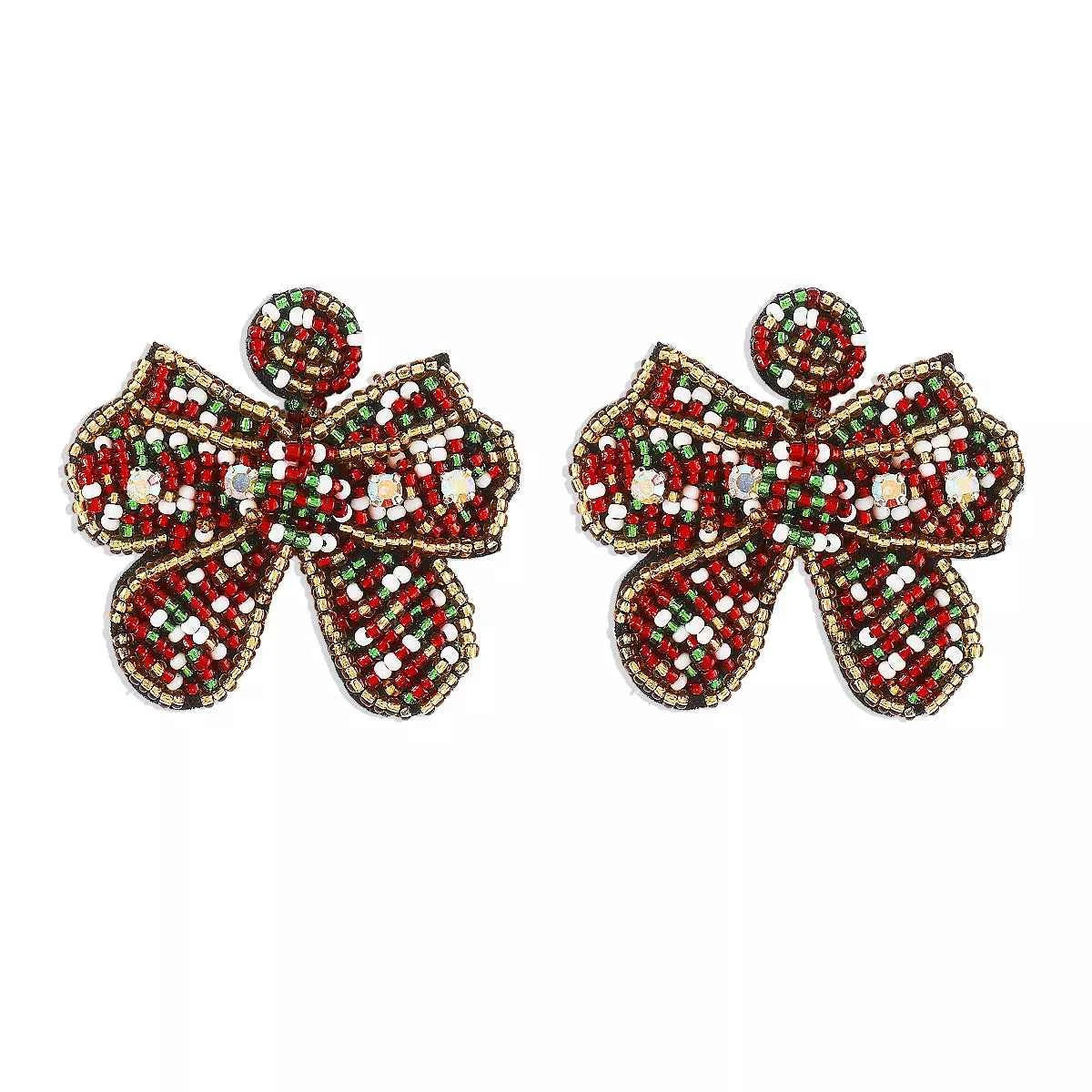 Beaded Bowknot Christmas Earrings