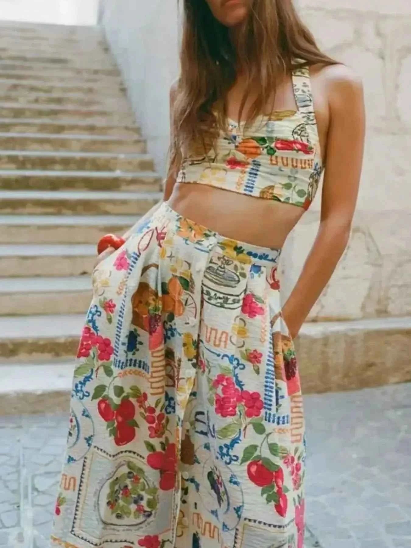 Printed Cami and Skirt Set