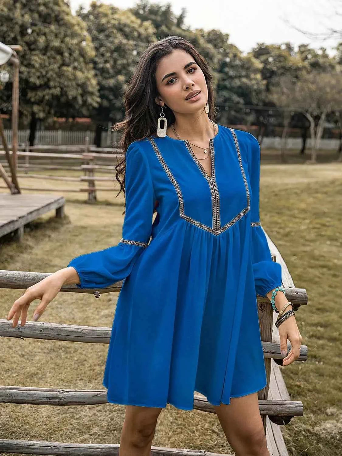 Long Sleeve Mini Dress with Contrast Trim