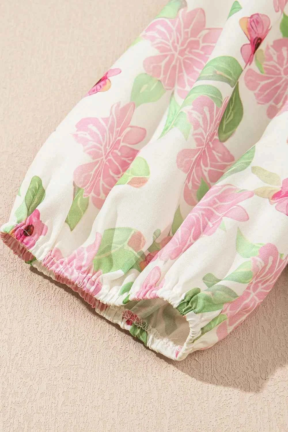 Printed Tie Neck Short Sleeve Blouse