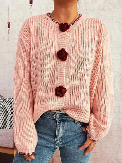 Flower Button Long Sleeve Cardigan