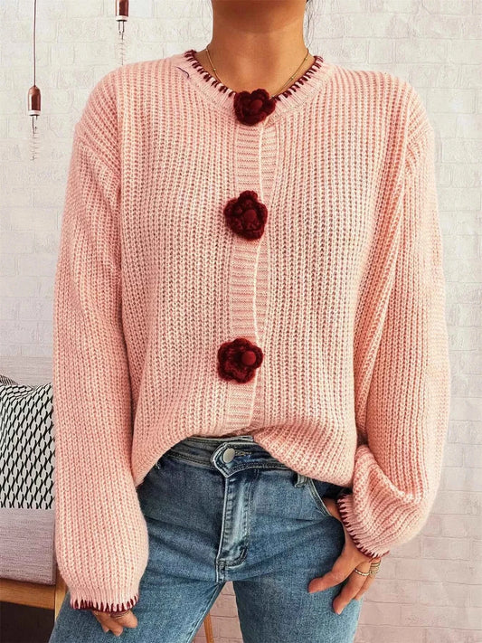 Flower Button Long Sleeve Cardigan