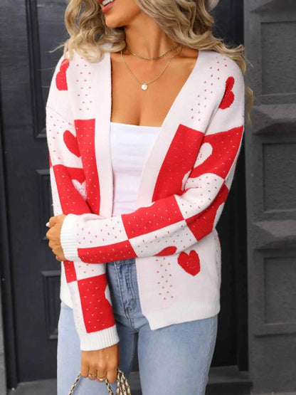 Valentine's Day Heart Pattern Knit Cardigan