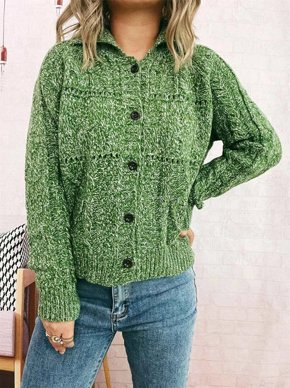 Openwork Cable Knit Button-Up Cardigan