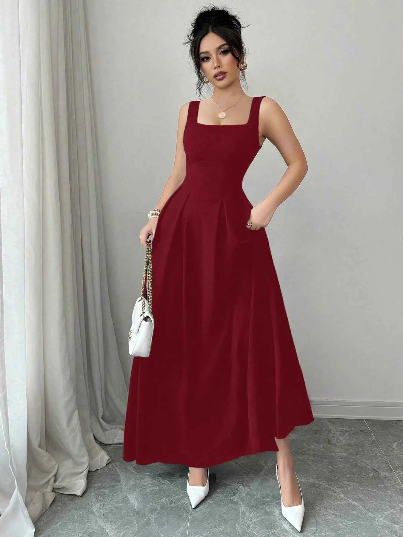 Square Neck Sleeveless Maxi Tank Dress