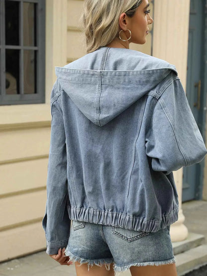 Washed Button Up Hooded Denim Jacket