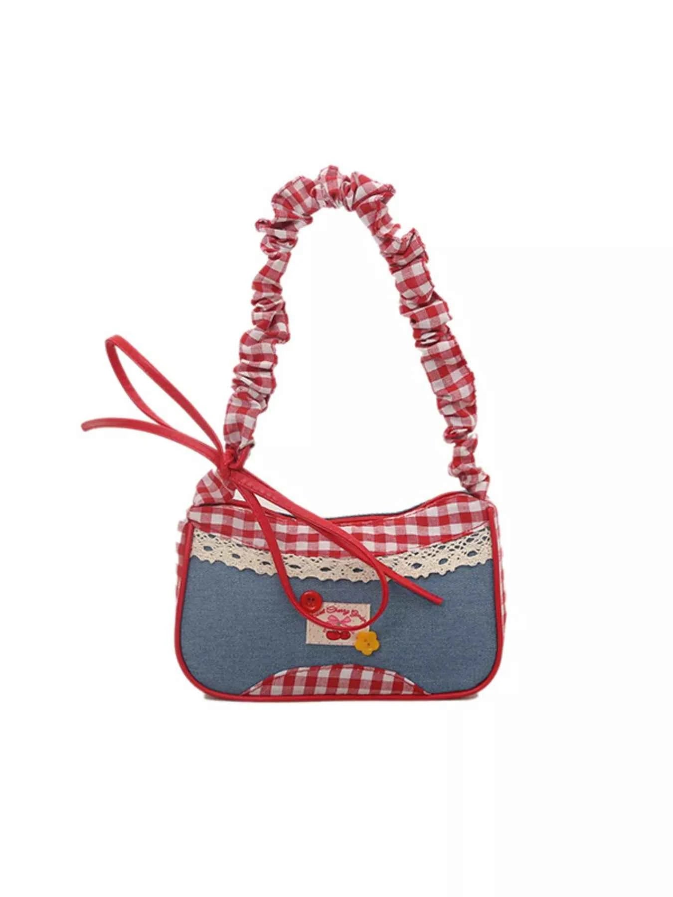 Cherry Plaid Strap Crossbody Bag
